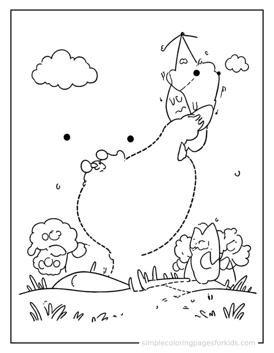 Spring Kite Flying Scene Coloring Pages