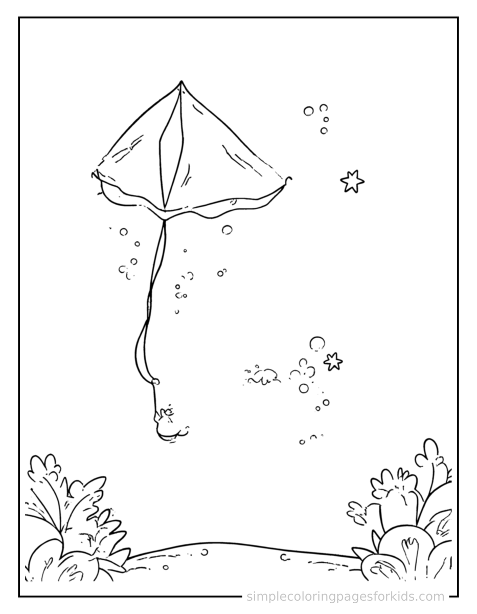 Sparkling Spring Kite Flying Scene Coloring Page