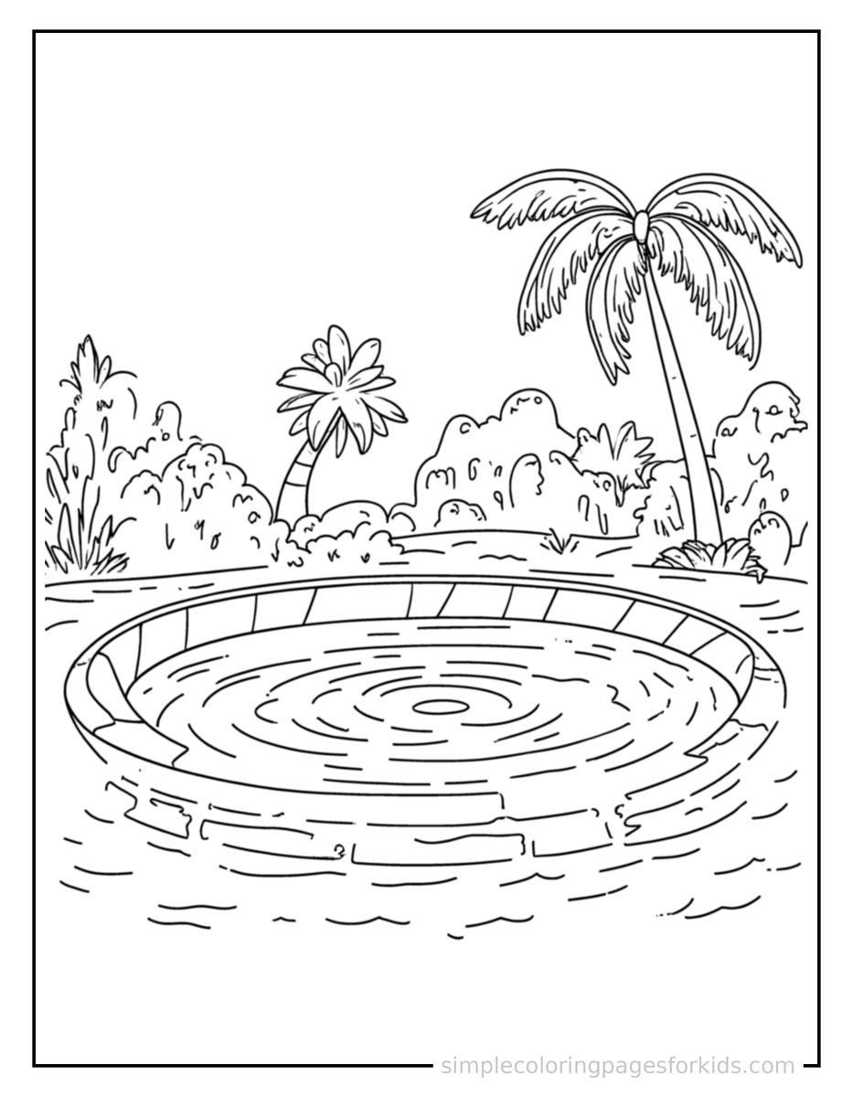 Swimming (2) Summer Swimming Pool Scene Coloring Page