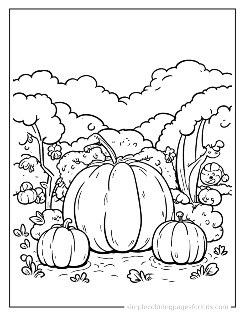 Autumn Pumpkin Patch Scene Coloring Pages