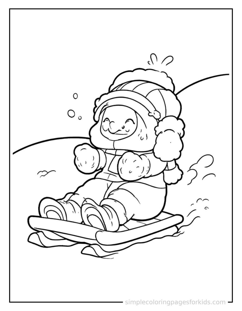 Winter Sledding Down A Hill Coloring Pages