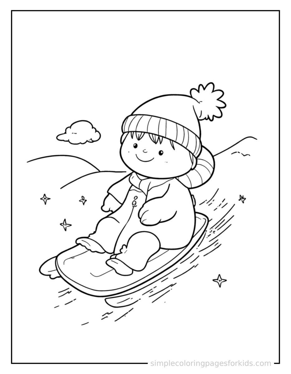 Sparkling Winter Sledding Down A Hill Coloring Page