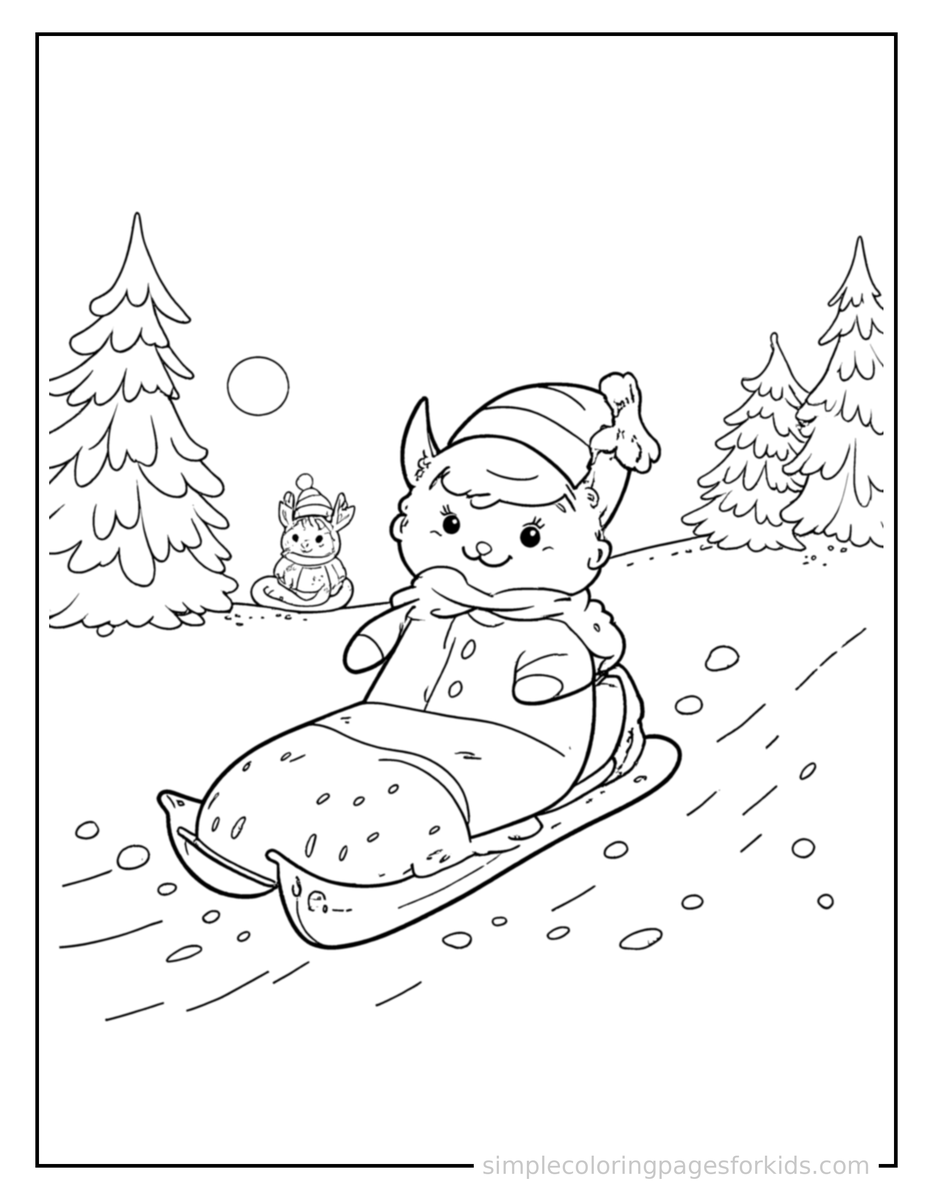 Sledding Winter Sledding Down A Hill Coloring Page