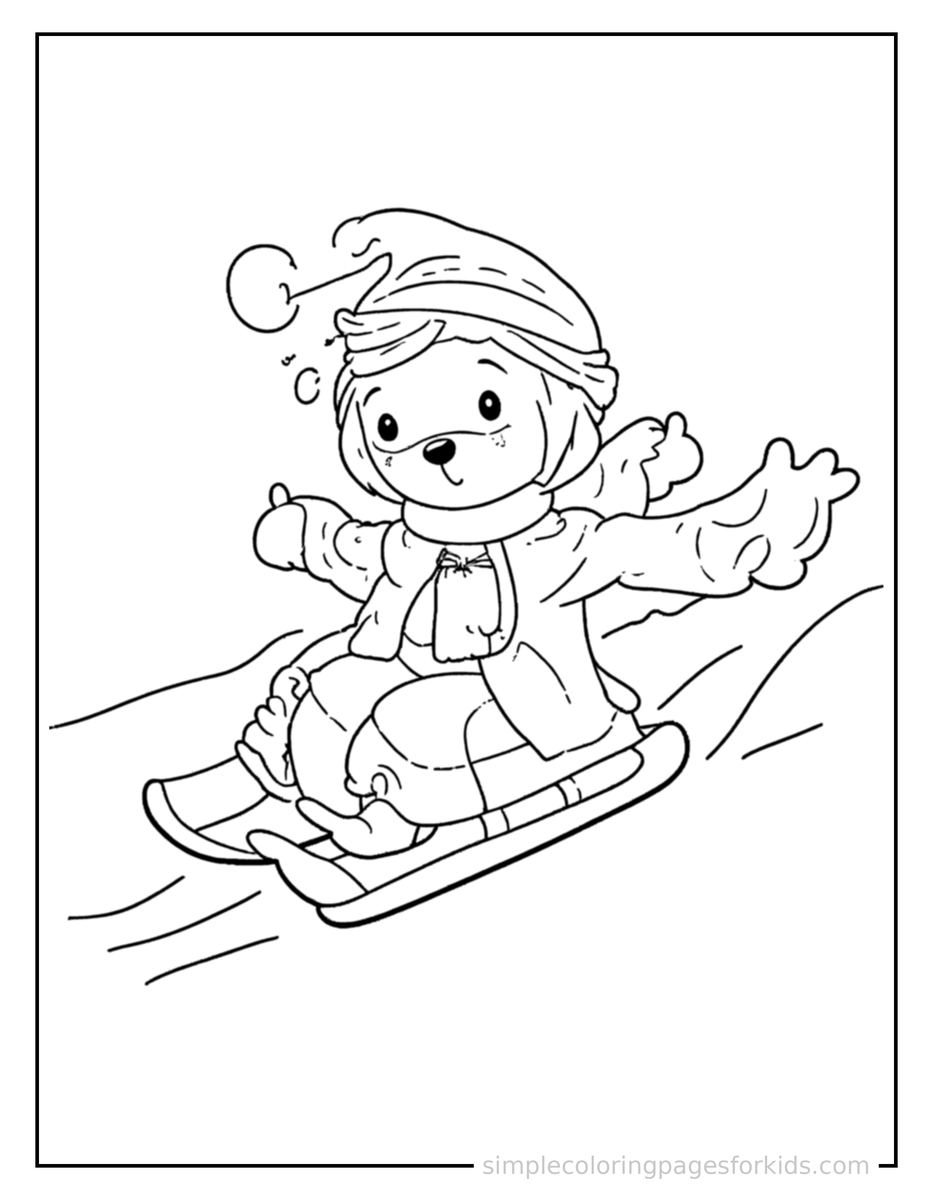 Sledding (2) Winter Sledding Down A Hill Coloring Page