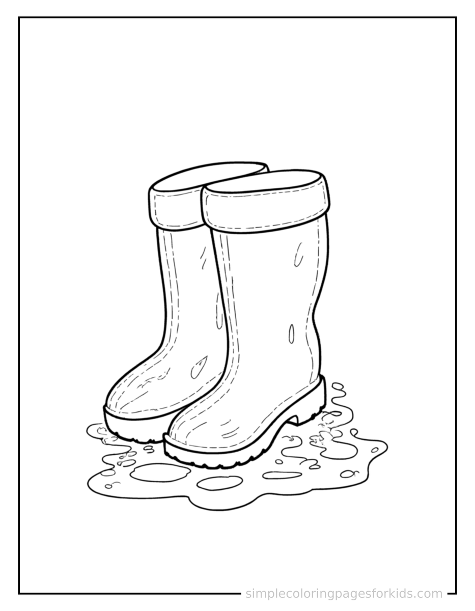 Coloring Scene 3 Spring Rain Boots And Puddles Coloring Page