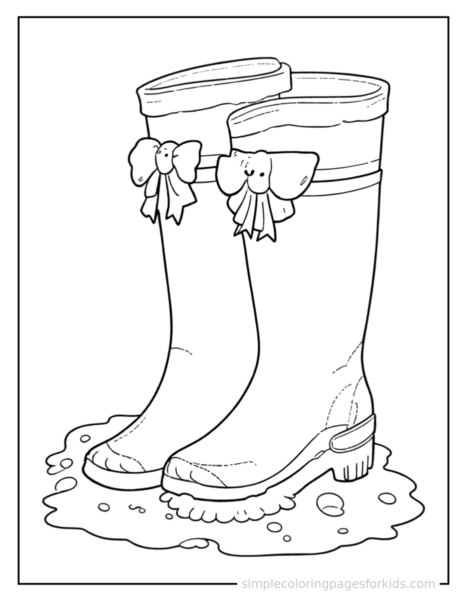 Coloring Scene 4 Spring Rain Boots And Puddles Coloring Page