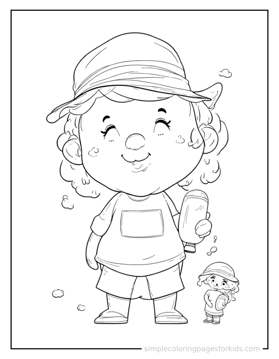Coloring Scene 3 Summer Sunscreen And Sun Hat Coloring Page