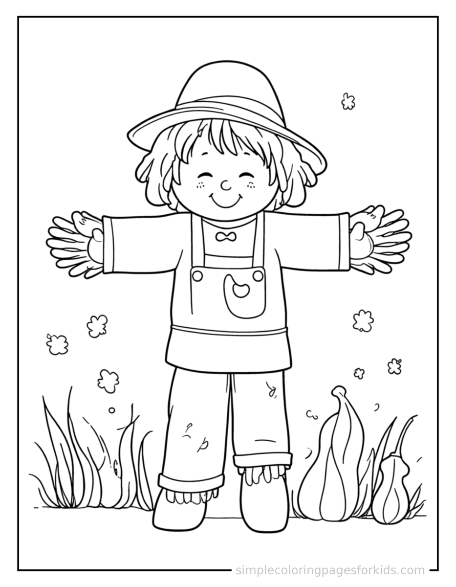 Sparkling Autumn Scarecrow In A Field Coloring Page