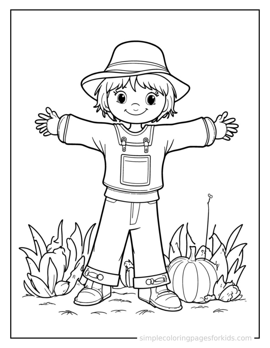 Coloring Scene 3 Autumn Scarecrow In A Field Coloring Page