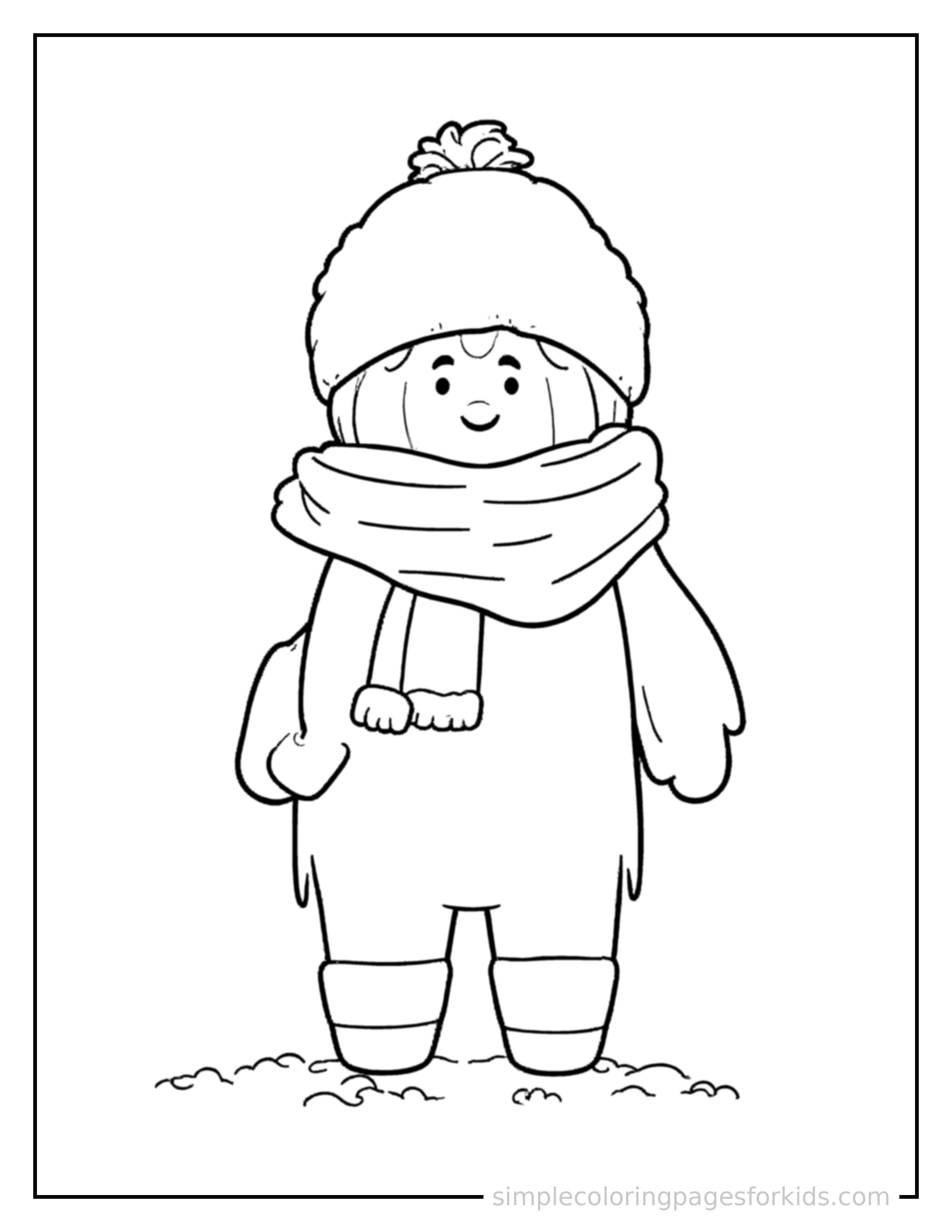 Free printable winter mittens and a scarf coloring page featuring a cute winter mittens and a scarf, shown with a smaller mini version of itself beside it.