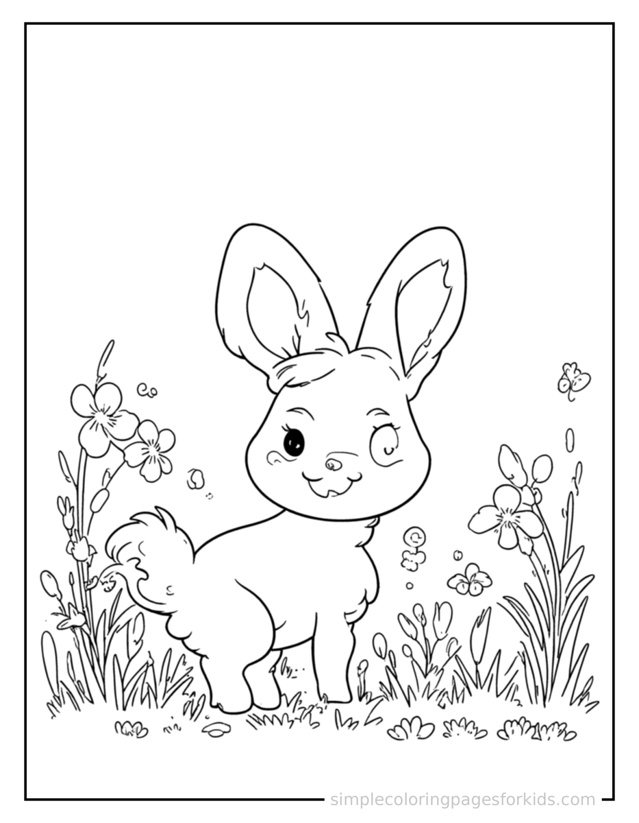 Coloring Scene 3 Spring Baby Animals In A Meadow Coloring Page