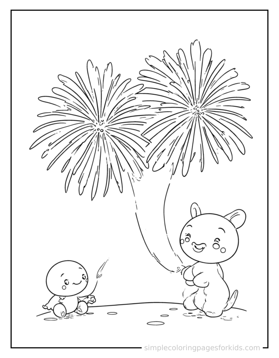 Coloring Scene 3 Summer Fireworks Celebration Coloring Page
