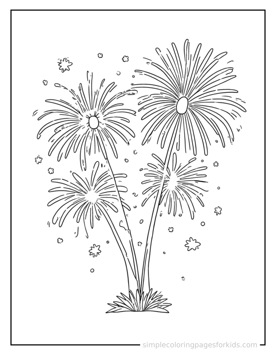 Coloring Scene 4 Summer Fireworks Celebration Coloring Page