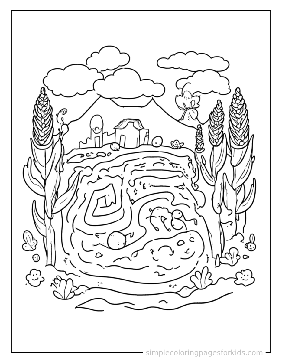 Coloring Scene 3 Autumn Corn Maze Scene Coloring Page