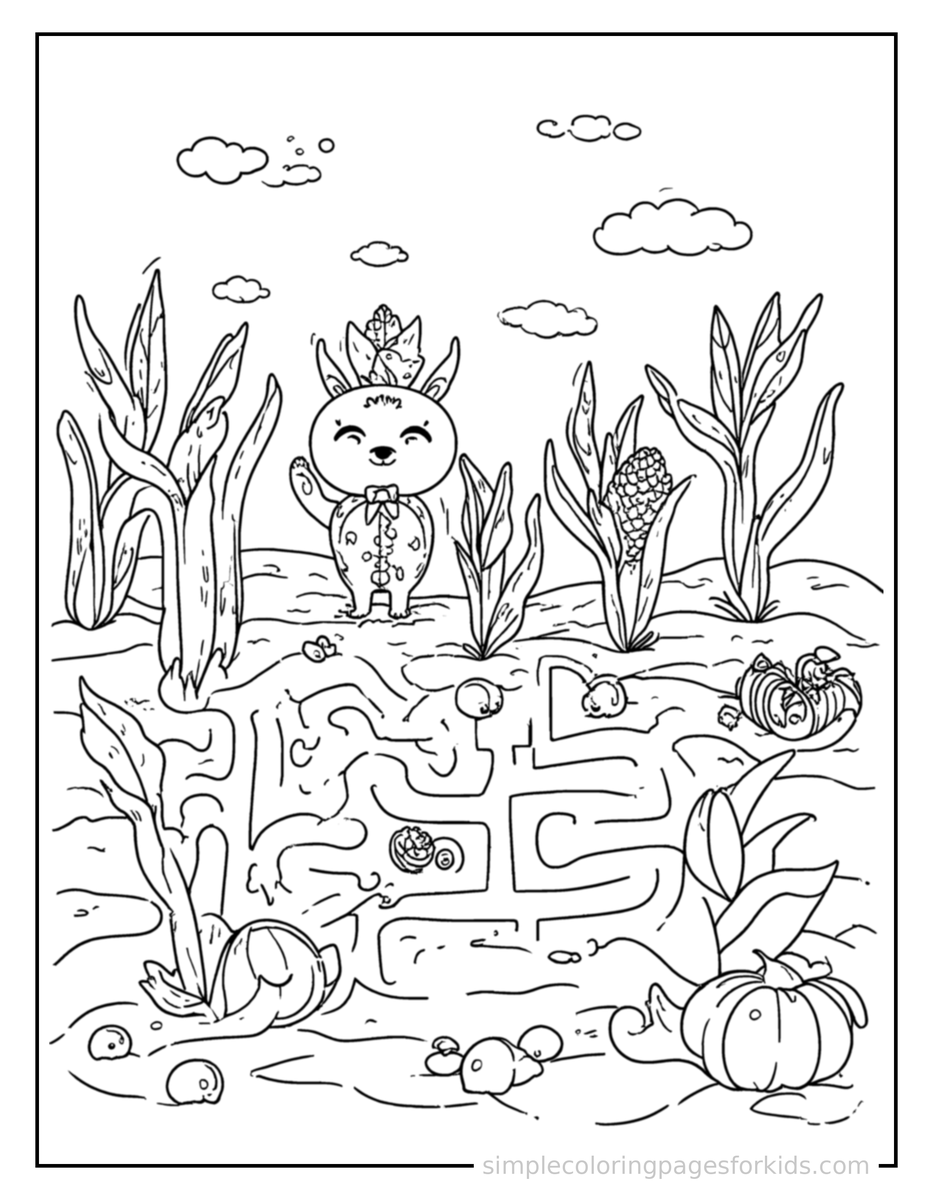 Coloring Scene 4 Autumn Corn Maze Scene Coloring Page