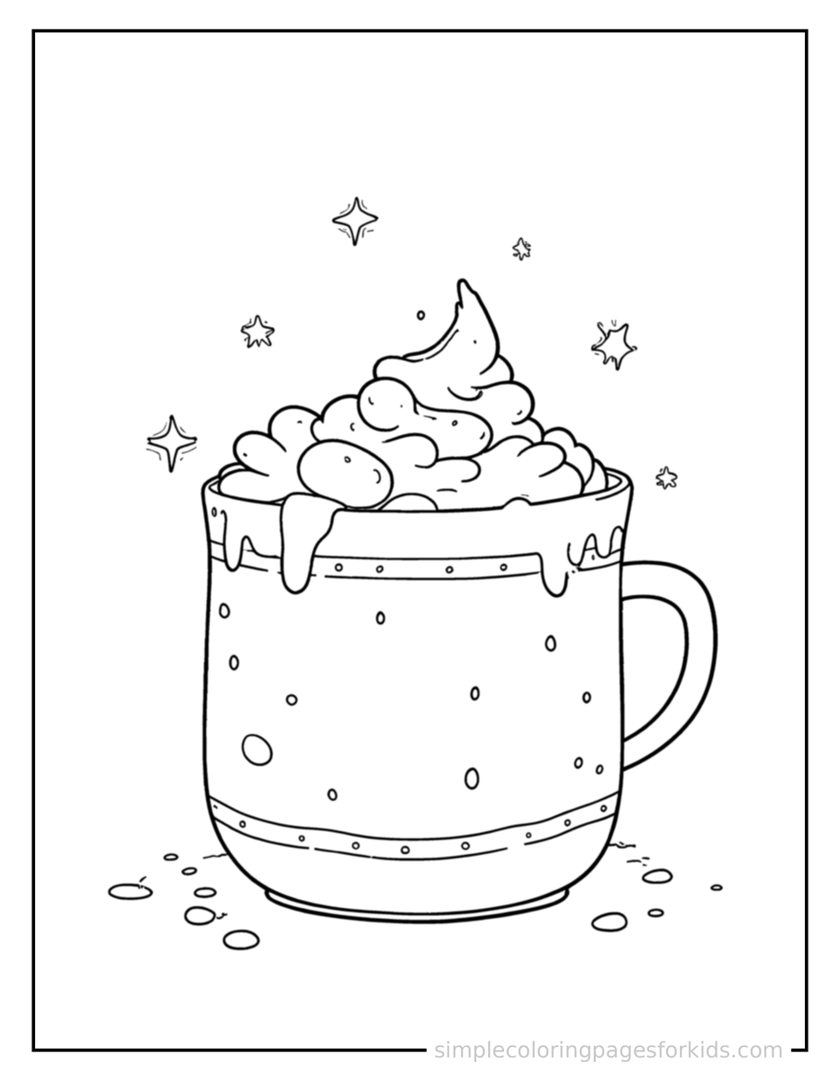 Sparkling Winter Hot Chocolate Mug Scene Coloring Page