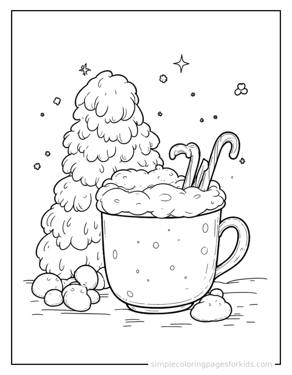 Coloring Scene 3 Winter Hot Chocolate Mug Scene Coloring Page