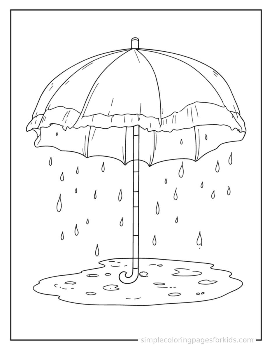 Spring Umbrella In The Rain Coloring Pages