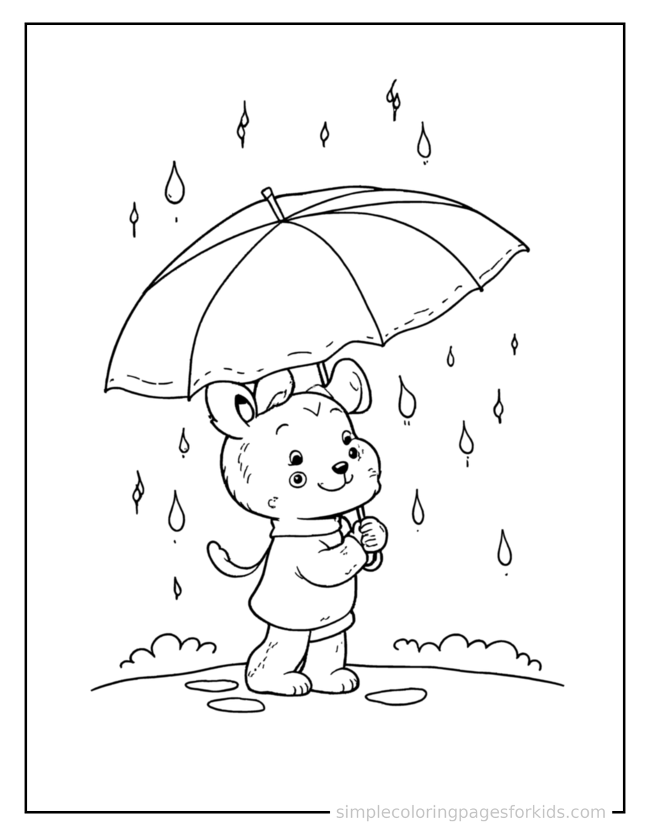 Sparkling Spring Umbrella In The Rain Coloring Page