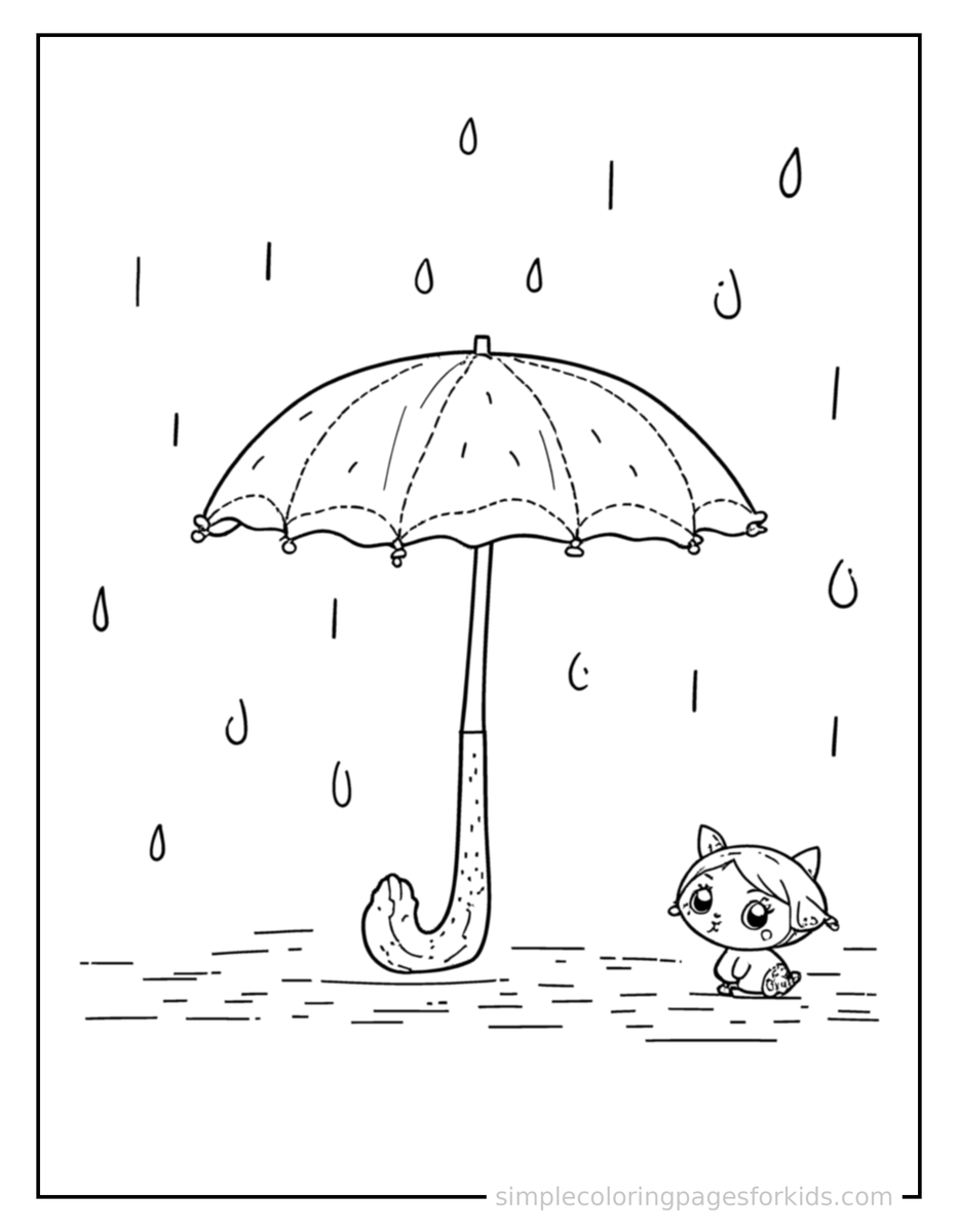 Coloring Scene 3 Spring Umbrella In The Rain Coloring Page