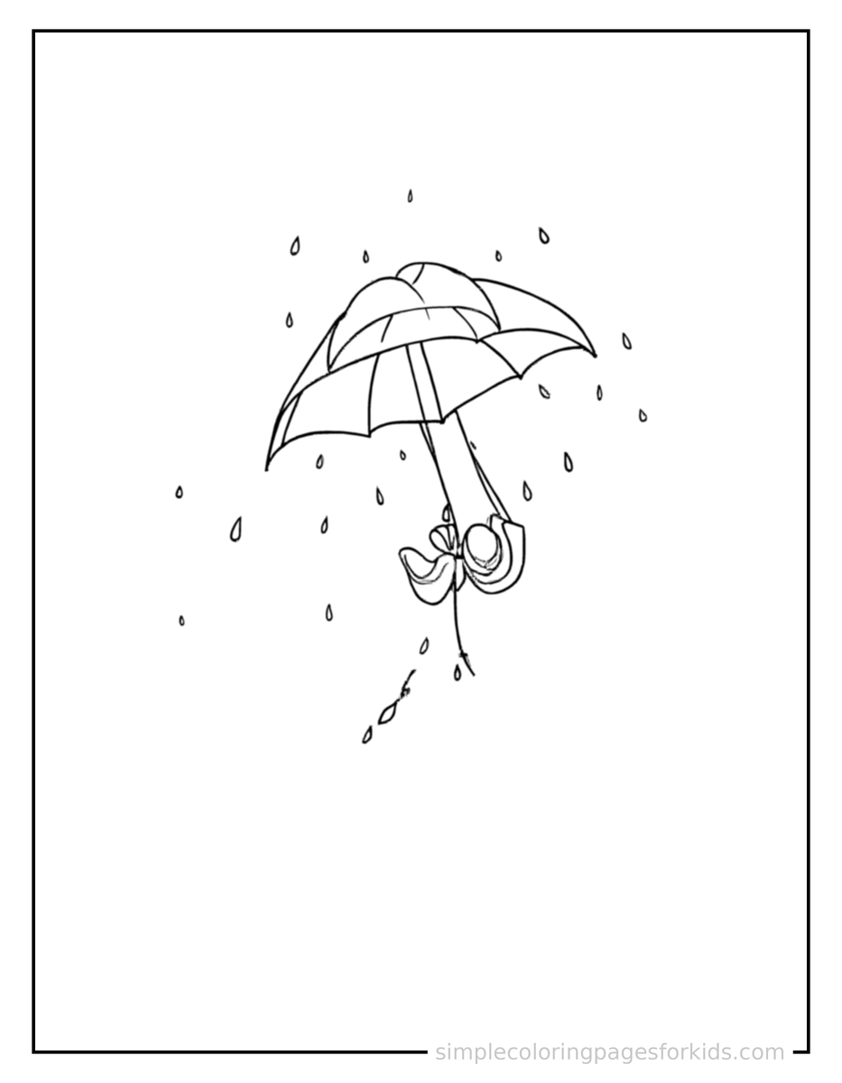 Coloring Scene 4 Spring Umbrella In The Rain Coloring Page
