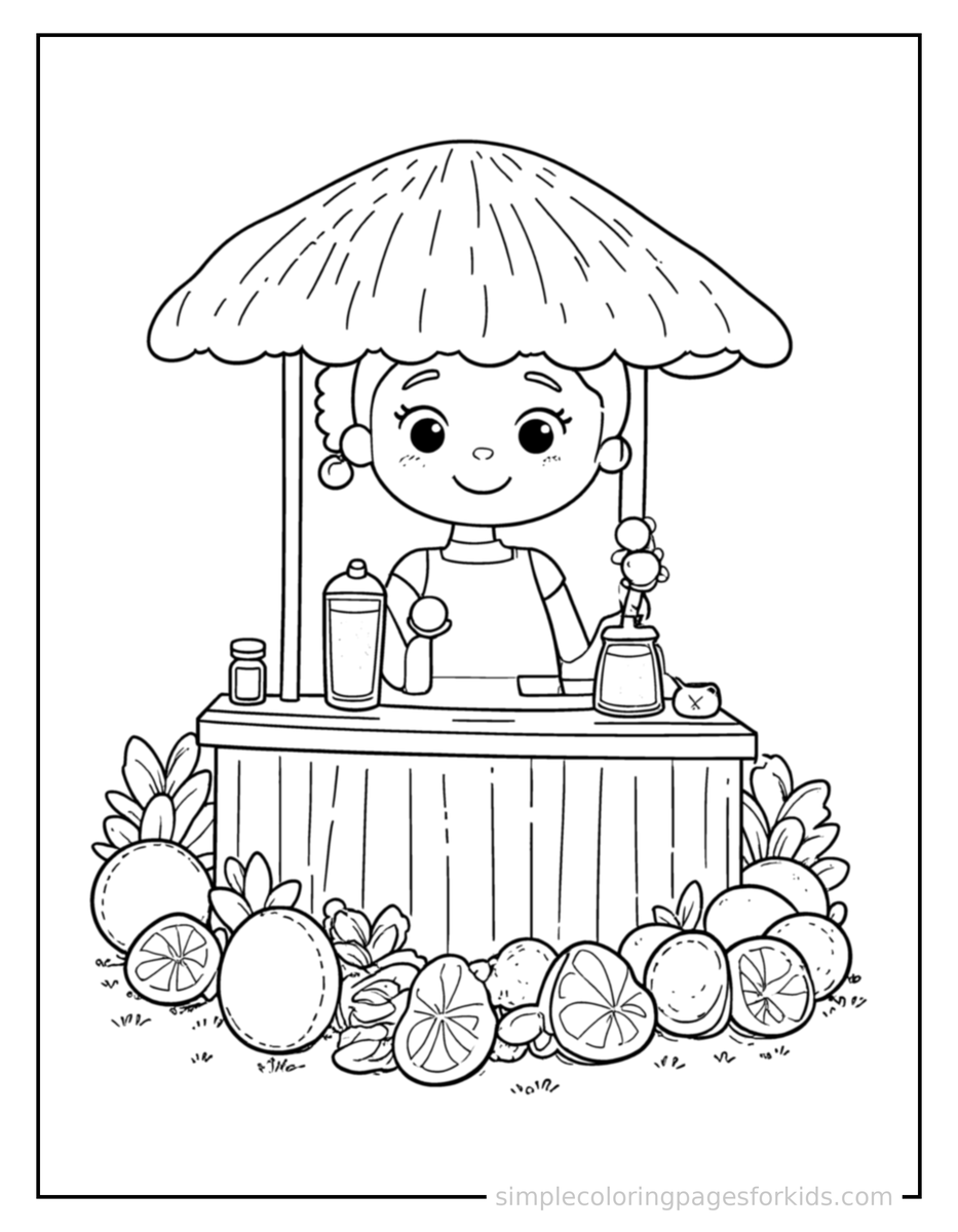 Summer Lemonade Stand Scene Coloring Pages