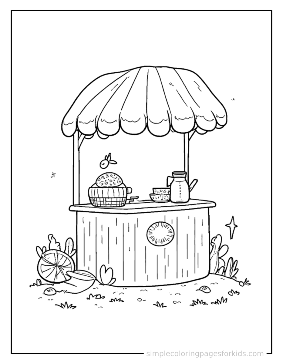 Sparkling Summer Lemonade Stand Scene Coloring Page