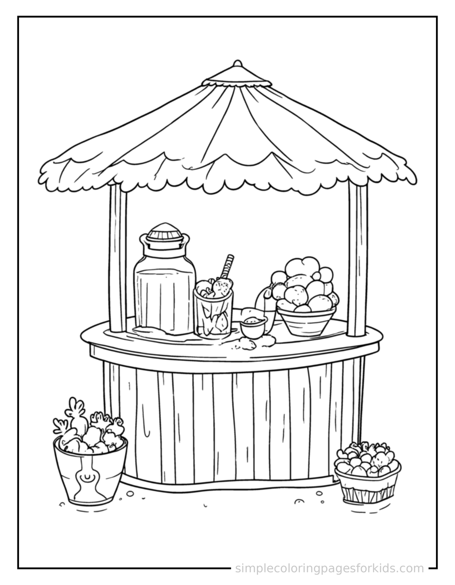 Coloring Scene 3 Summer Lemonade Stand Scene Coloring Page