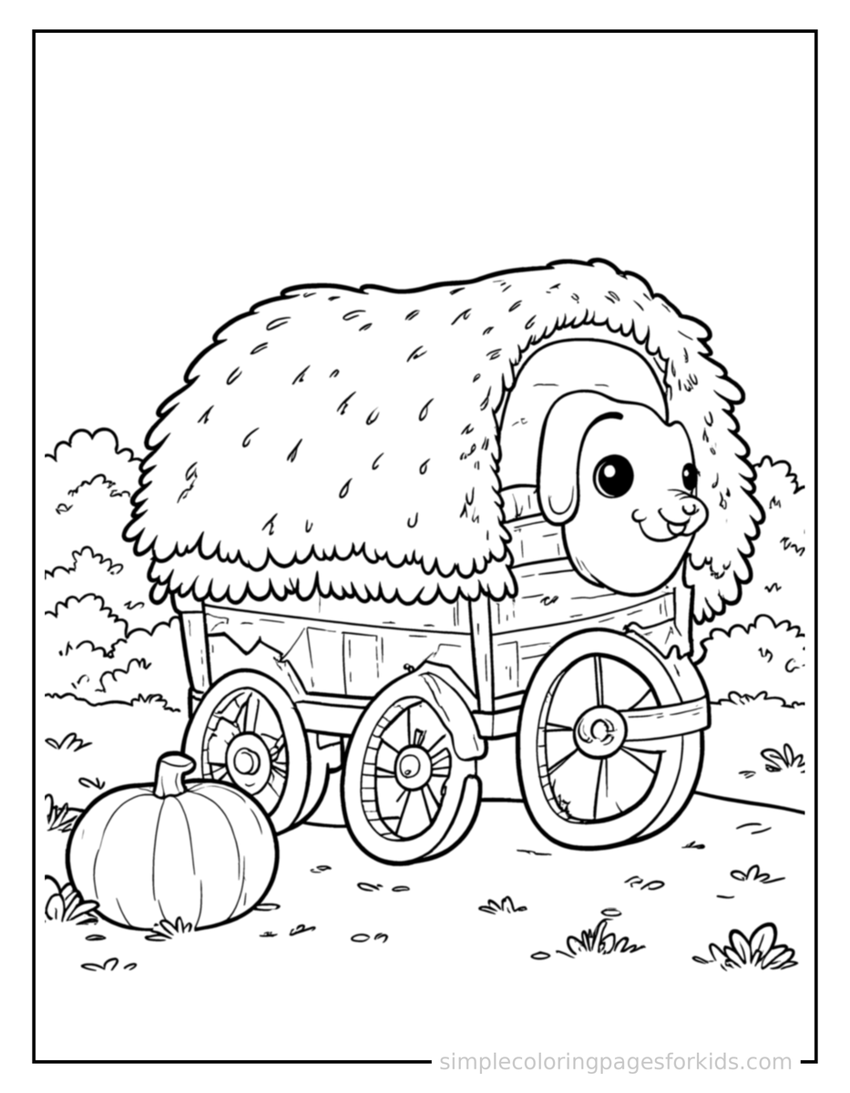 Autumn Hayride Wagon Scene Coloring Pages