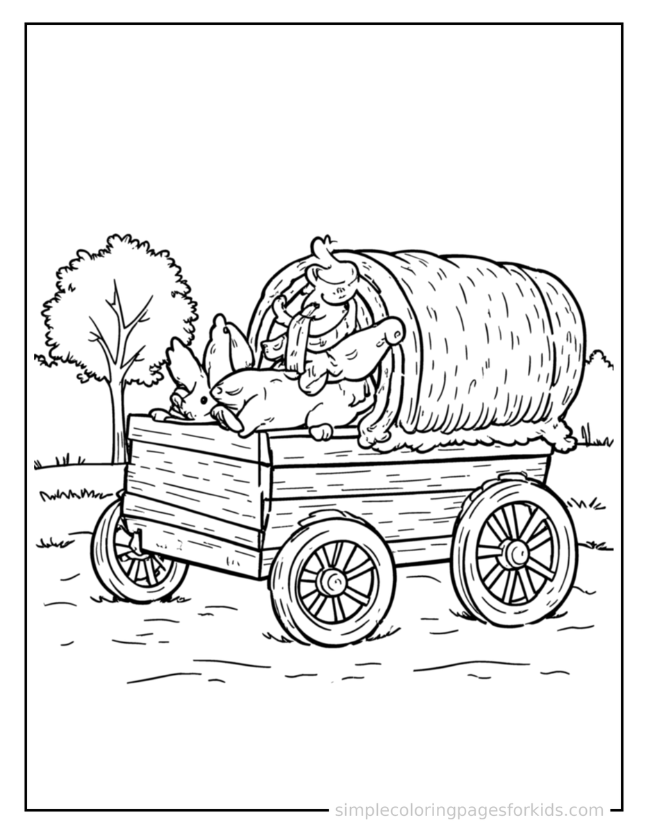 Sparkling Autumn Hayride Wagon Scene Coloring Page