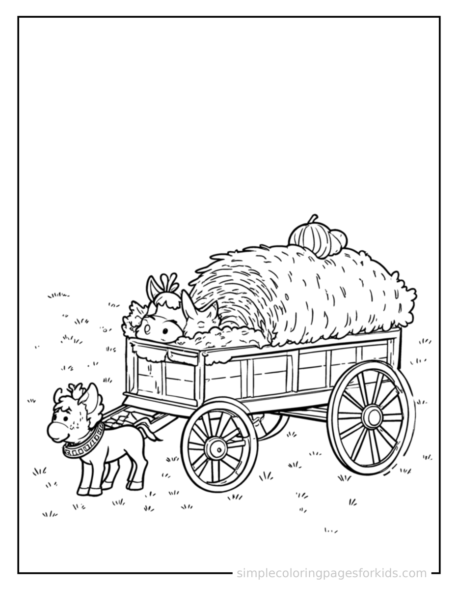 Coloring Scene 3 Autumn Hayride Wagon Scene Coloring Page