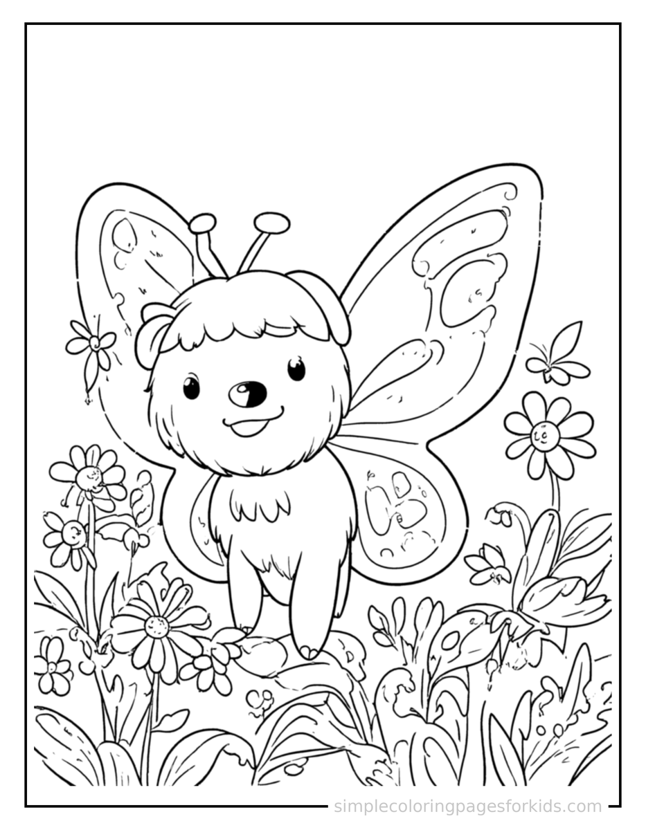 Spring Butterfly Garden Scene Coloring Pages