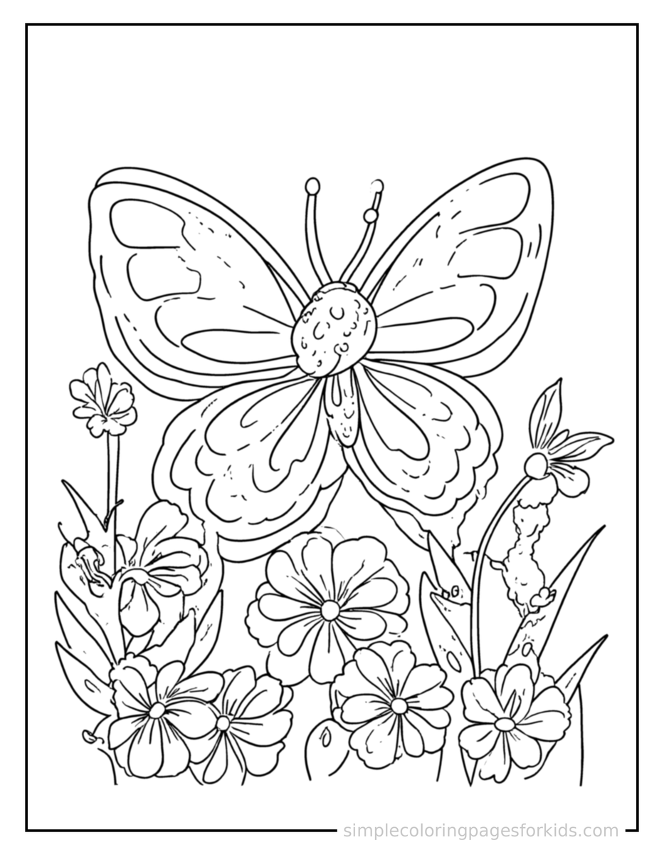 Coloring Scene 4 Spring Butterfly Garden Scene Coloring Page