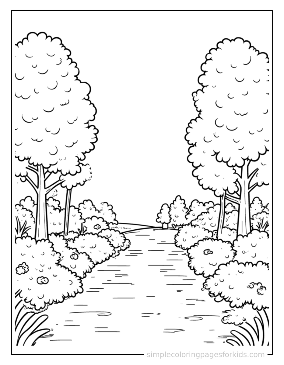 Coloring Scene 3 Autumn Nature Walk Scene Coloring Page
