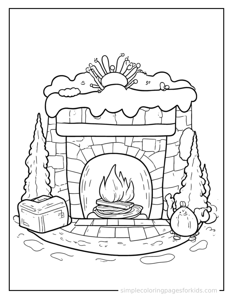 Winter Cozy Fireplace Scene Coloring Pages
