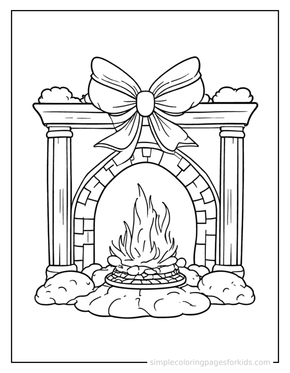 Coloring Scene 4 Winter Cozy Fireplace Scene Coloring Page