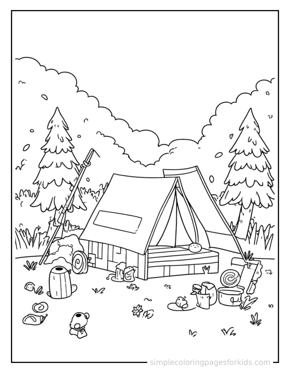 Sparkling Summer Camping Trip Scene Coloring Page