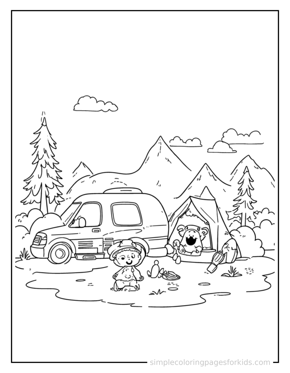 Camping Summer Camping Trip Scene Coloring Page