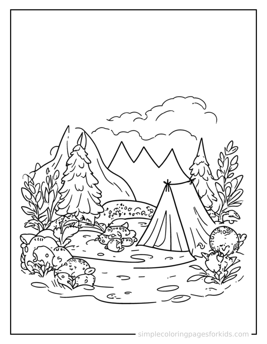 Camping (2) Summer Camping Trip Scene Coloring Page