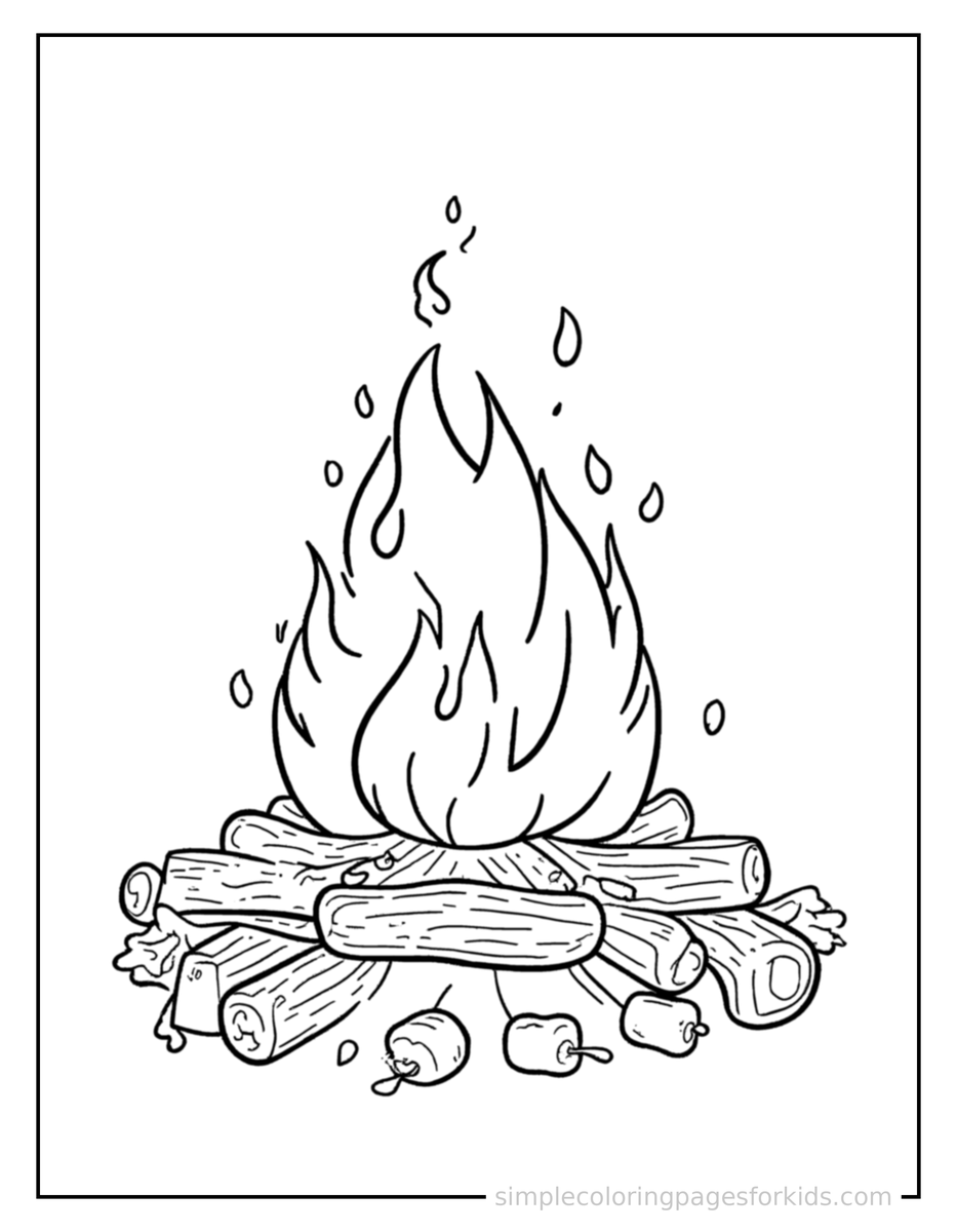 Sparkling Autumn Bonfire With Marshmallows Coloring Page