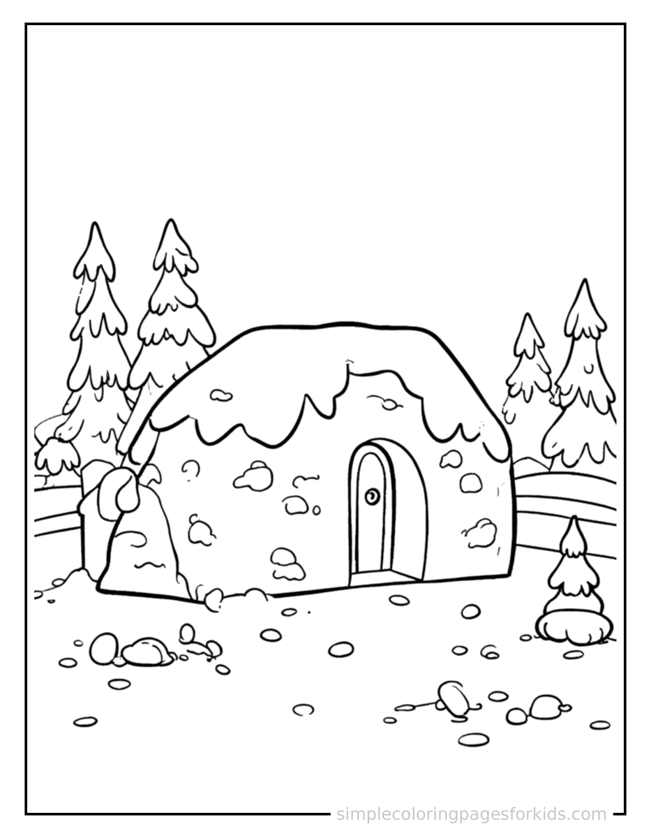 Coloring Scene 3 Winter Snow Fort Scene Coloring Page