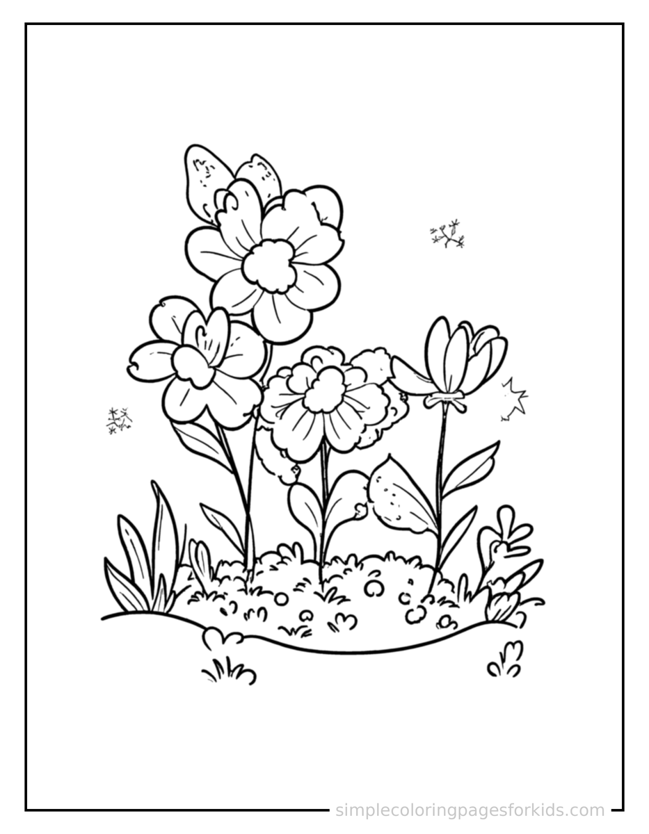 Sparkling Spring Flower Planting Scene Coloring Page