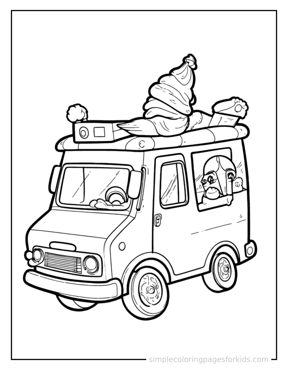 Summer Ice Cream Truck Scene Coloring Pages