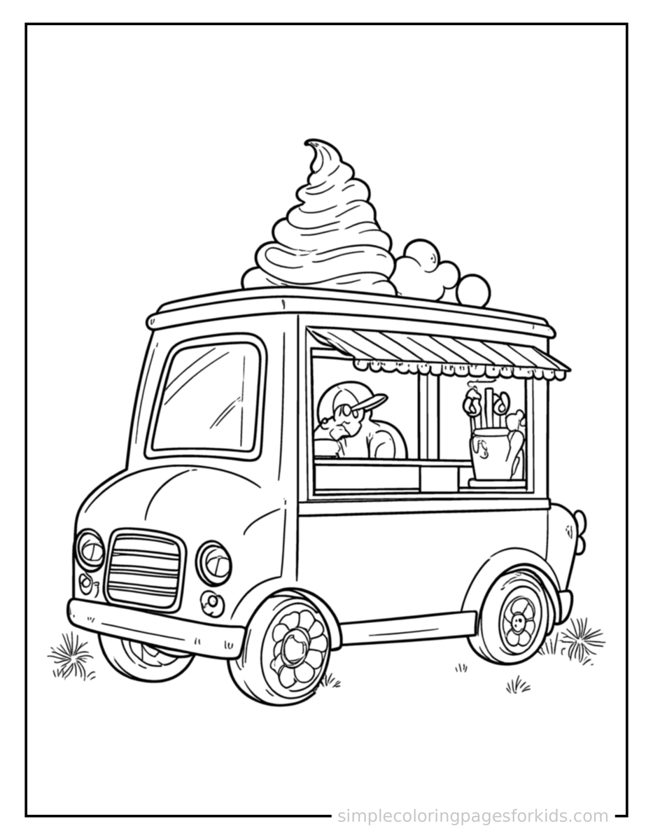 Sparkling Summer Ice Cream Truck Scene Coloring Page