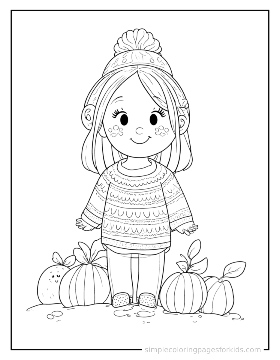 Coloring Scene 3 Autumn Sweater Weather Scene Coloring Page