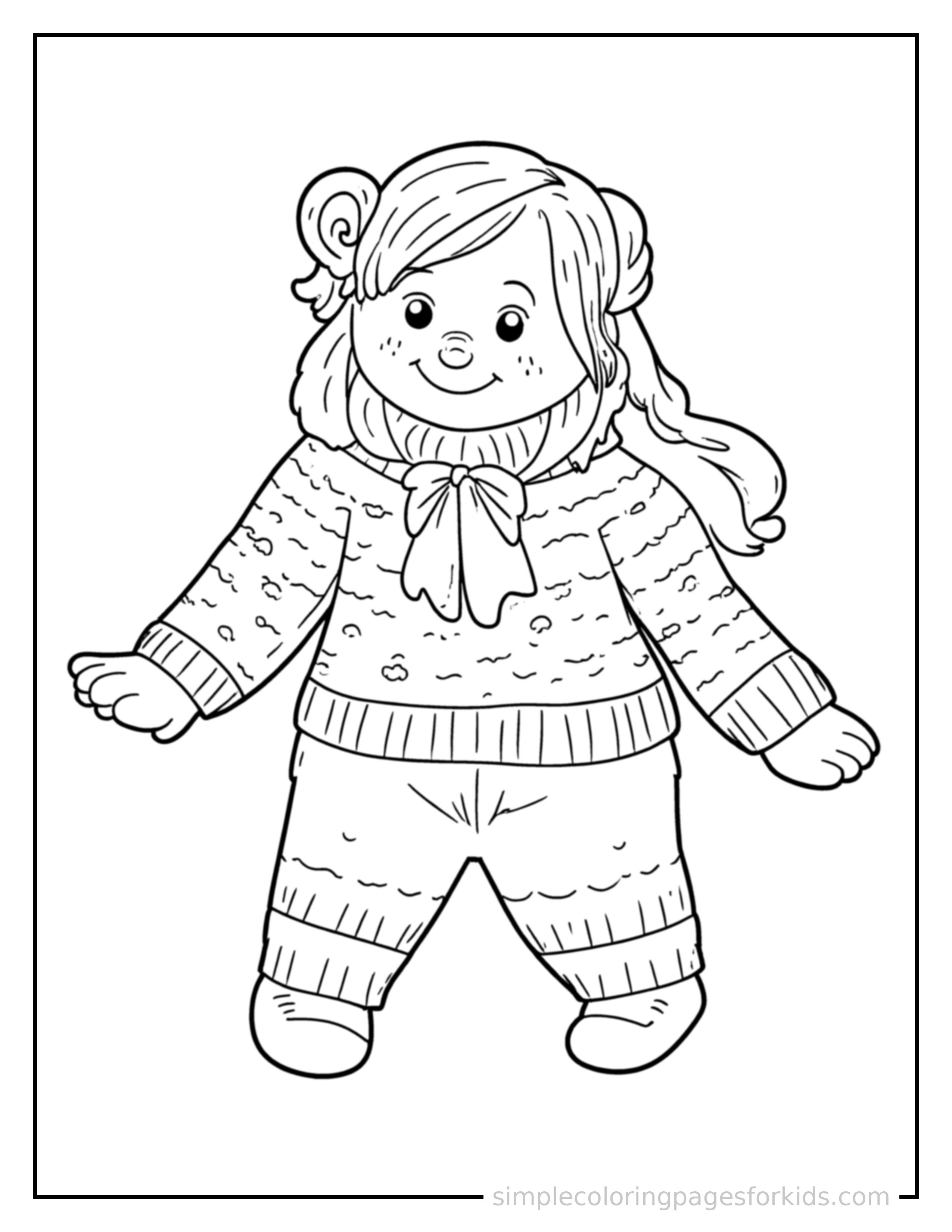 Free printable autumn sweater weather scene coloring page featuring a cute autumn sweater weather scene, decorated with a simple bow or ribbon for a festive touch.