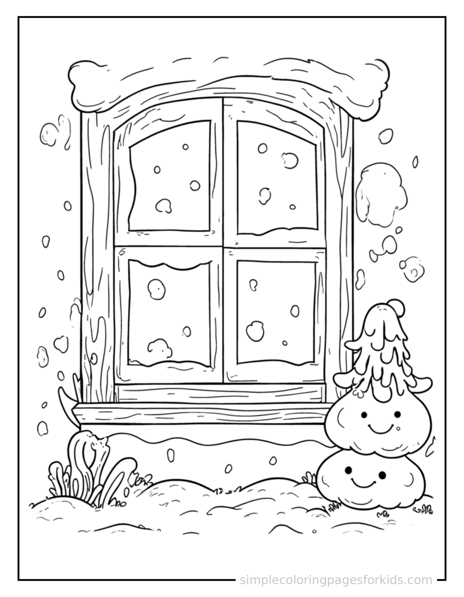 Winter Frosty Window Scene Coloring Pages