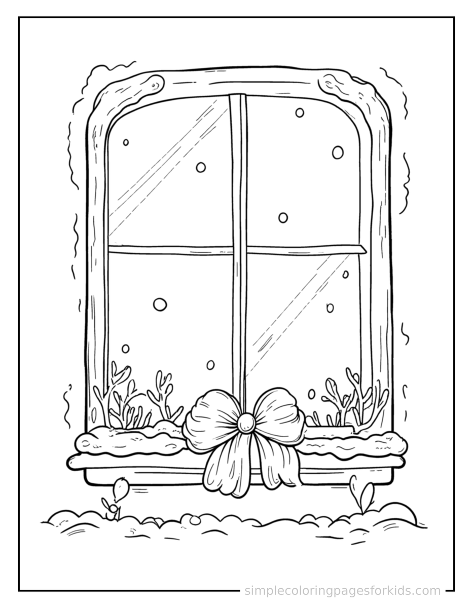 Coloring Scene 4 Winter Frosty Window Scene Coloring Page