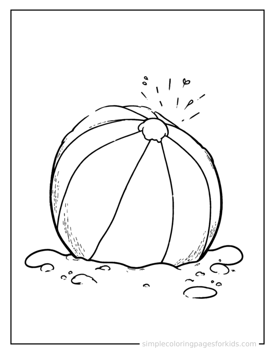 Sparkling Summer Beach Ball On The Sand Coloring Page