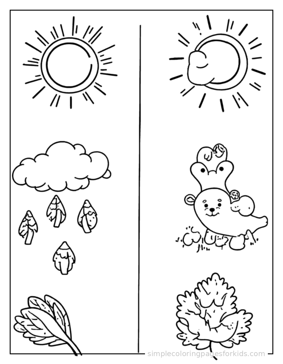 Printable seasons coloring page for kids